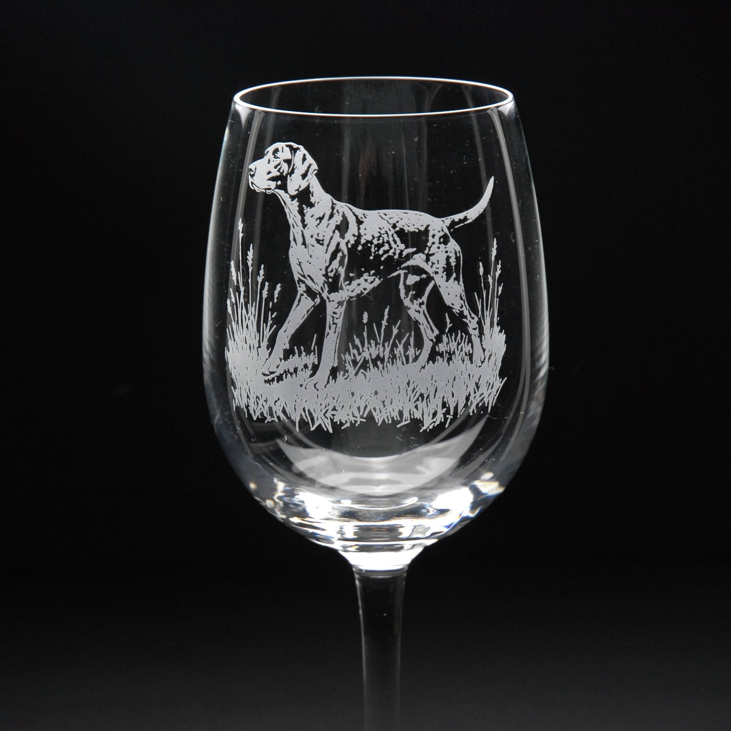 English Pointer Dog Crystal Wine Glass - Hand Etched/Engraved Gift