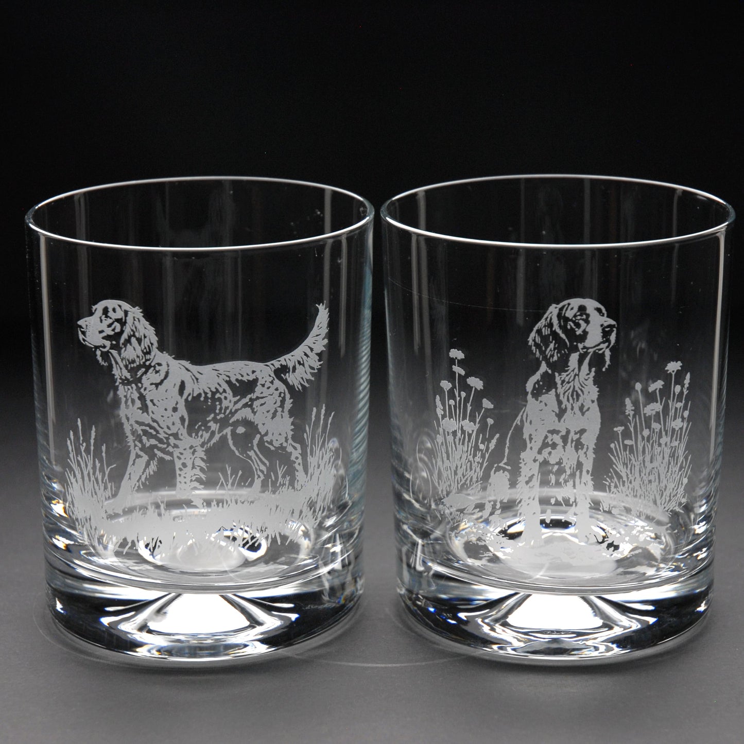 English Setter Dog Whiskey Tumbler Glass - Hand Etched/Engraved Gift