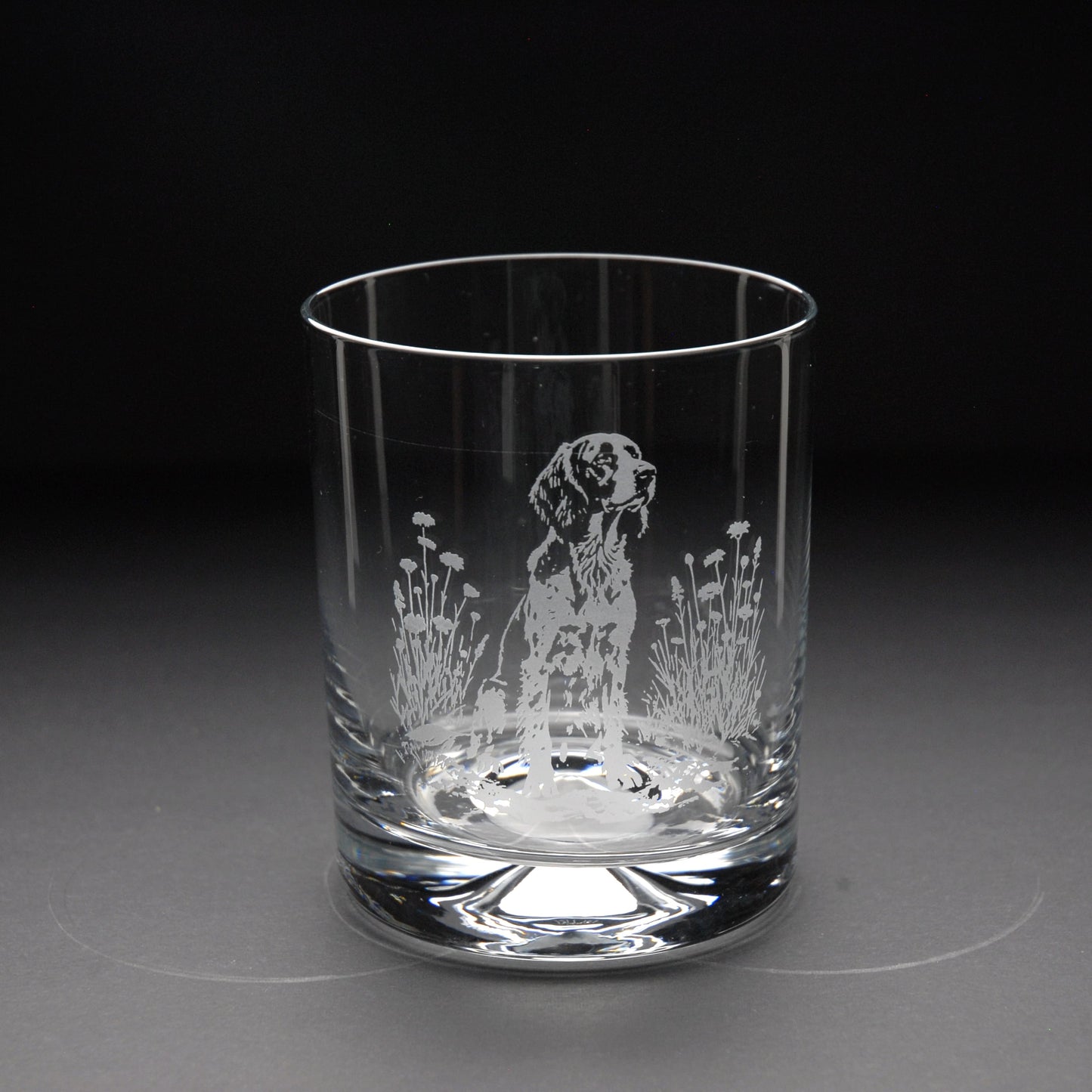 English Setter Dog Whiskey Tumbler Glass - Hand Etched/Engraved Gift