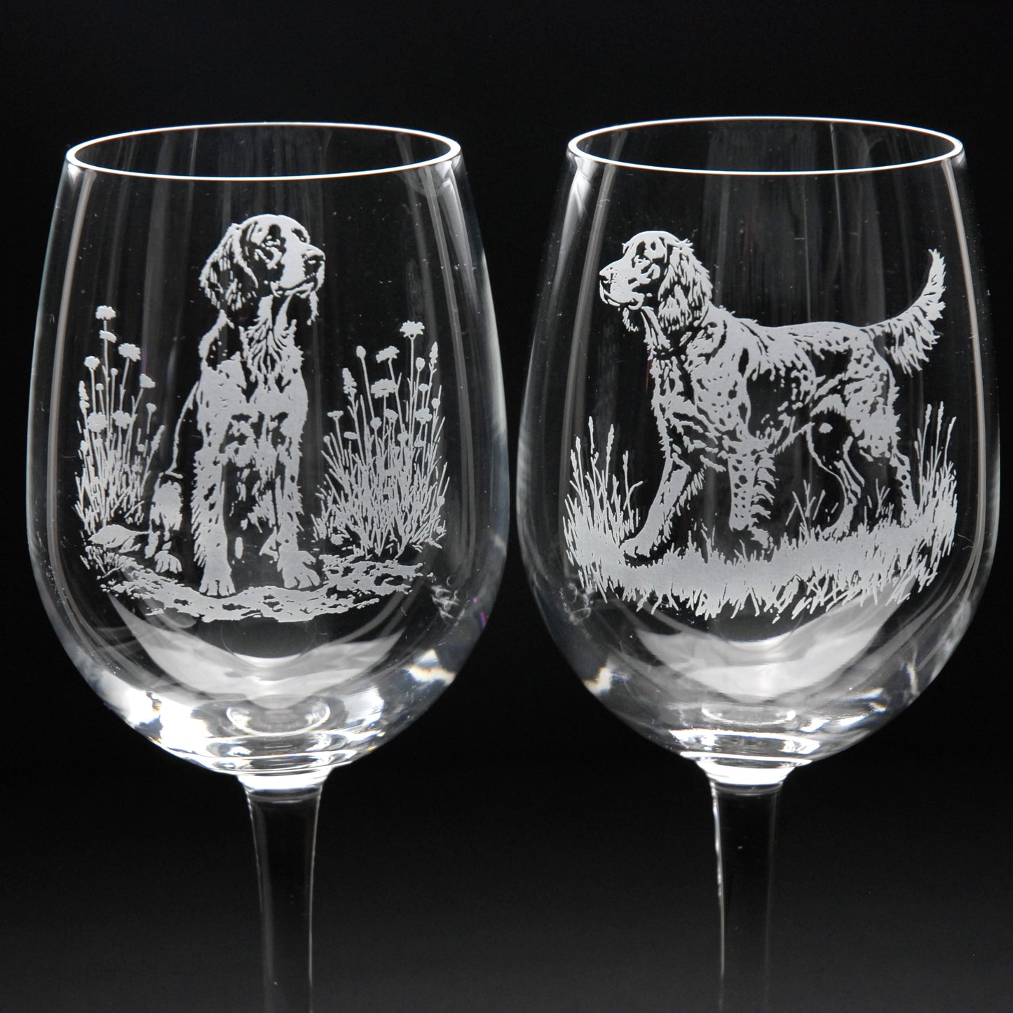 English Setter Dog Crystal Wine Glass - Hand Etched/Engraved Gift