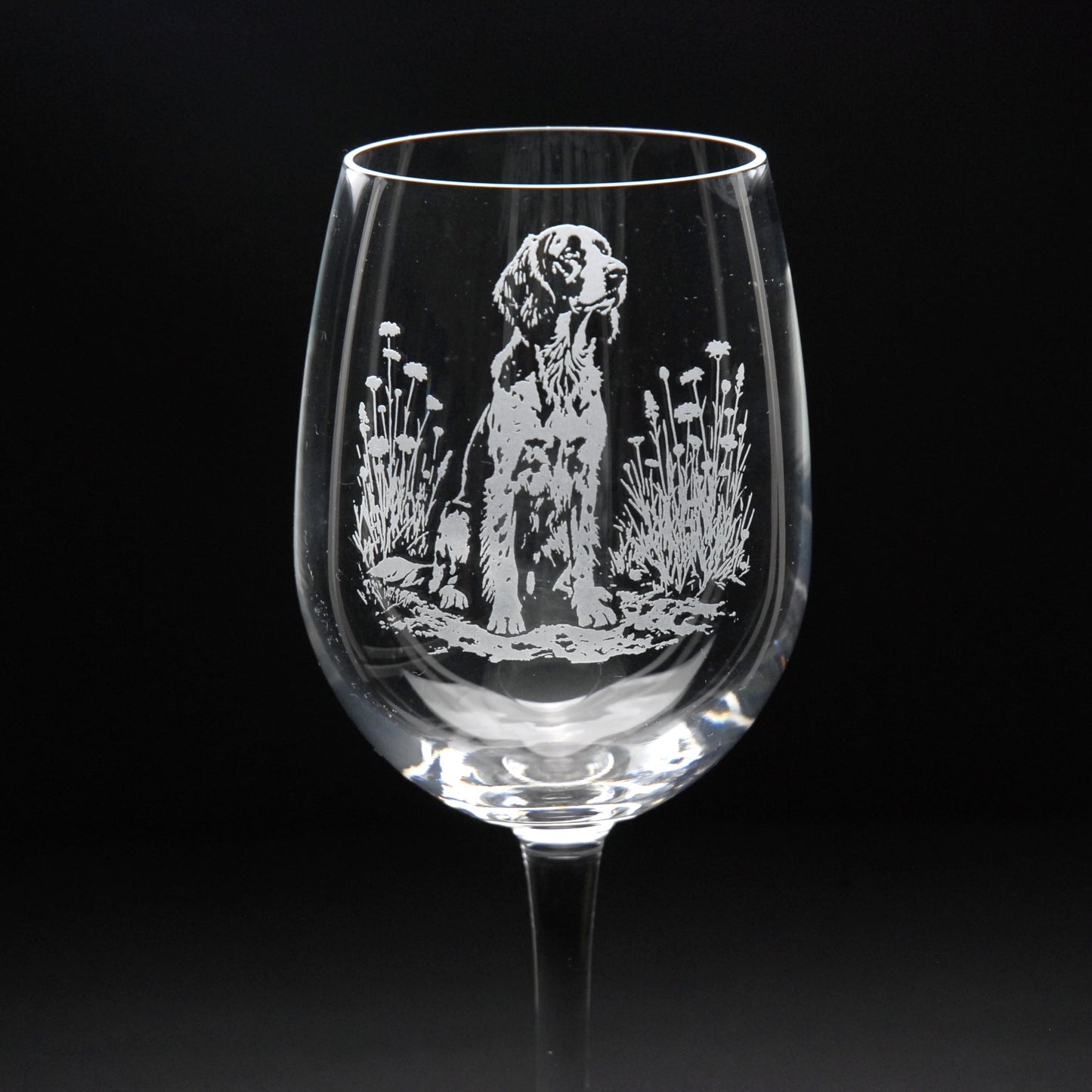 English Setter Dog Crystal Wine Glass - Hand Etched/Engraved Gift