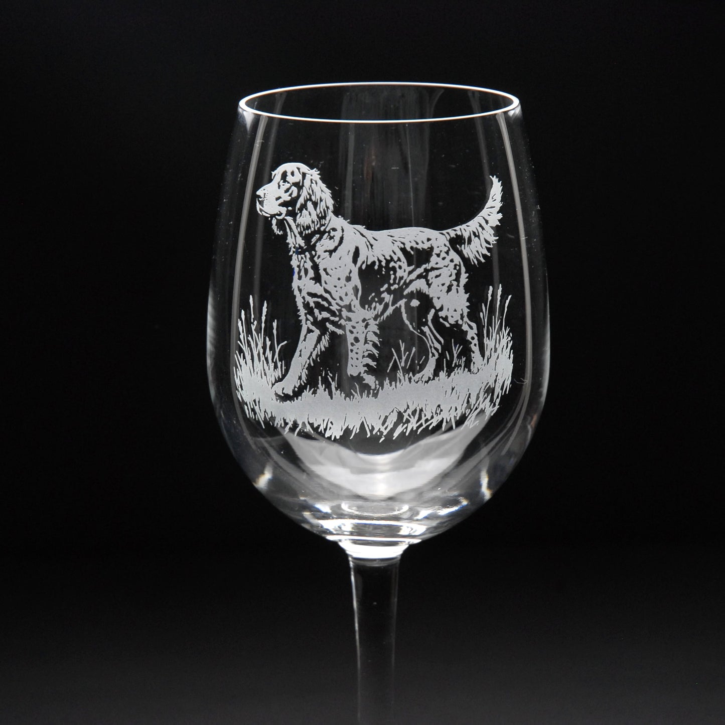 English Setter Dog Crystal Wine Glass - Hand Etched/Engraved Gift