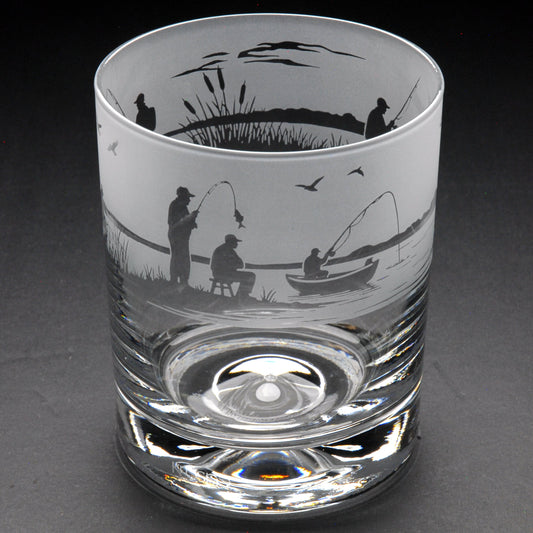 Fishing Whiskey Tumbler Glass - Hand Etched/Engraved Gift