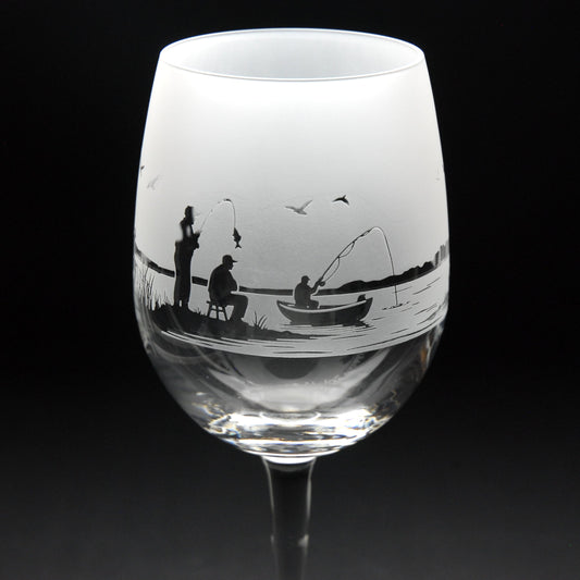 Fishing Crystal Wine Glass - Hand Etched/Engraved Gift