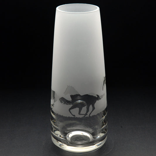 Galloping Horse Glass Bud Vase - 15cm - Hand Etched/Engraved Gift