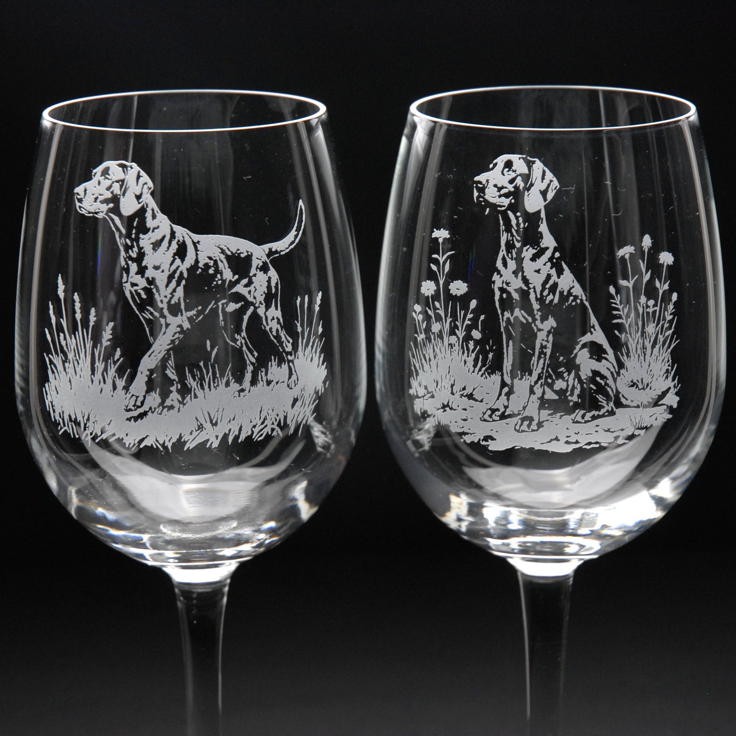 German Pointer Dog Crystal Wine Glass - Hand Etched/Engraved Gift