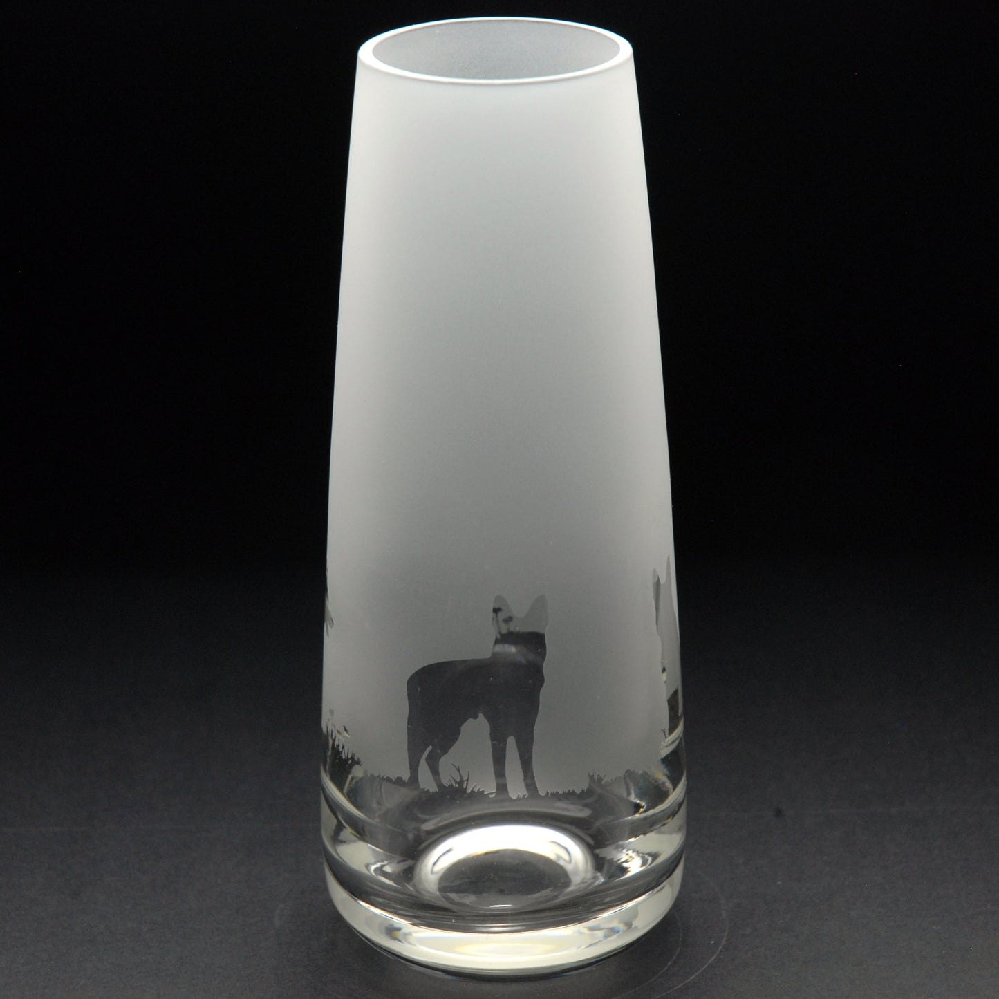 German Shepherd Dog Glass Bud Vase - Hand Etched/Engraved Gift