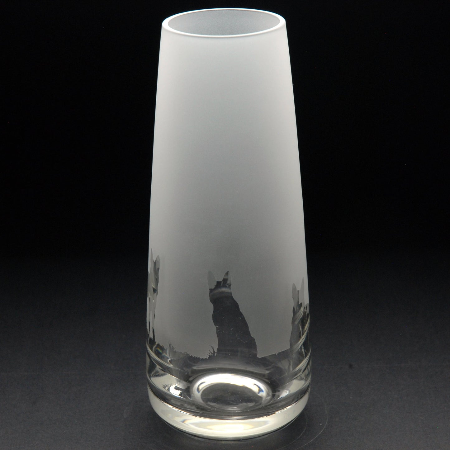 German Shepherd Dog Glass Bud Vase - Hand Etched/Engraved Gift