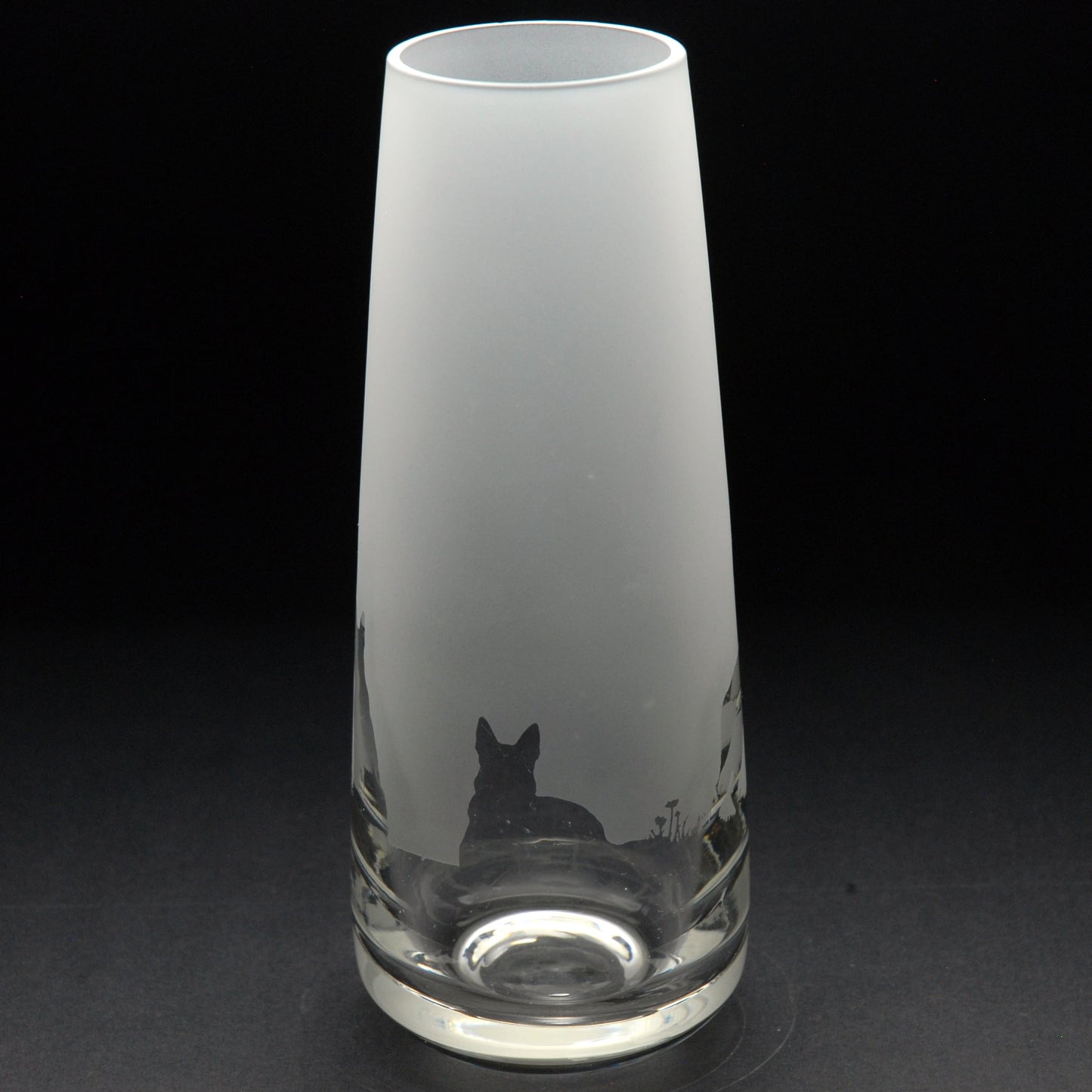 German Shepherd Dog Glass Bud Vase - Hand Etched/Engraved Gift