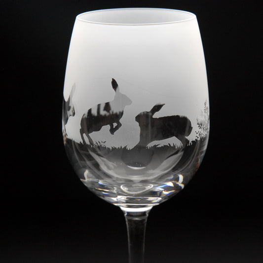 Hare Crystal Wine Glass - Hand Etched/Engraved Gift