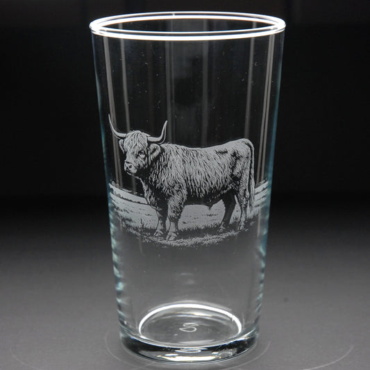 Highland Cow Pint Glass - Hand Etched/Engraved Gift
