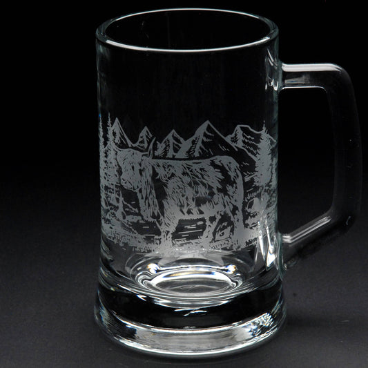 Highland Cow Tankard Glass - Hand Etched/Engraved Gift