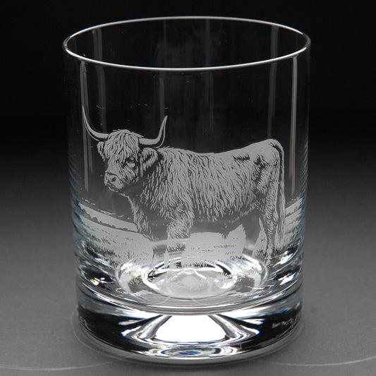 Highland Cow Whiskey Tumbler Glass - Hand Etched/Engraved Gift