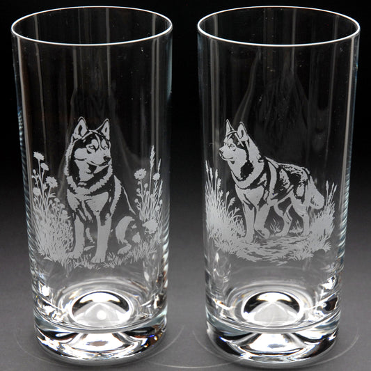 Siberian Husky Dog Highball Glass - Hand Etched/Engraved Gift