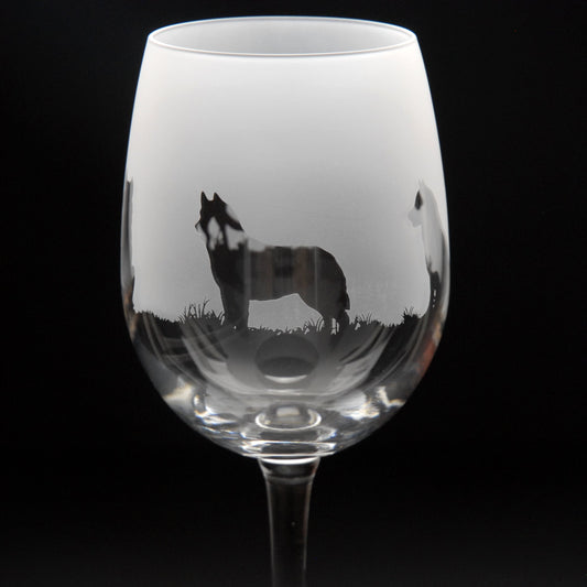 Husky Dog Crystal Wine Glass - Hand Etched/Engraved Gift