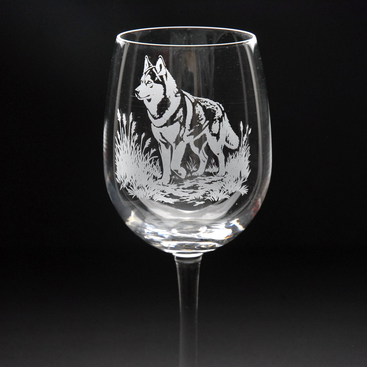 Siberian Husky Dog Crystal Wine Glass - Hand Etched/Engraved Gift