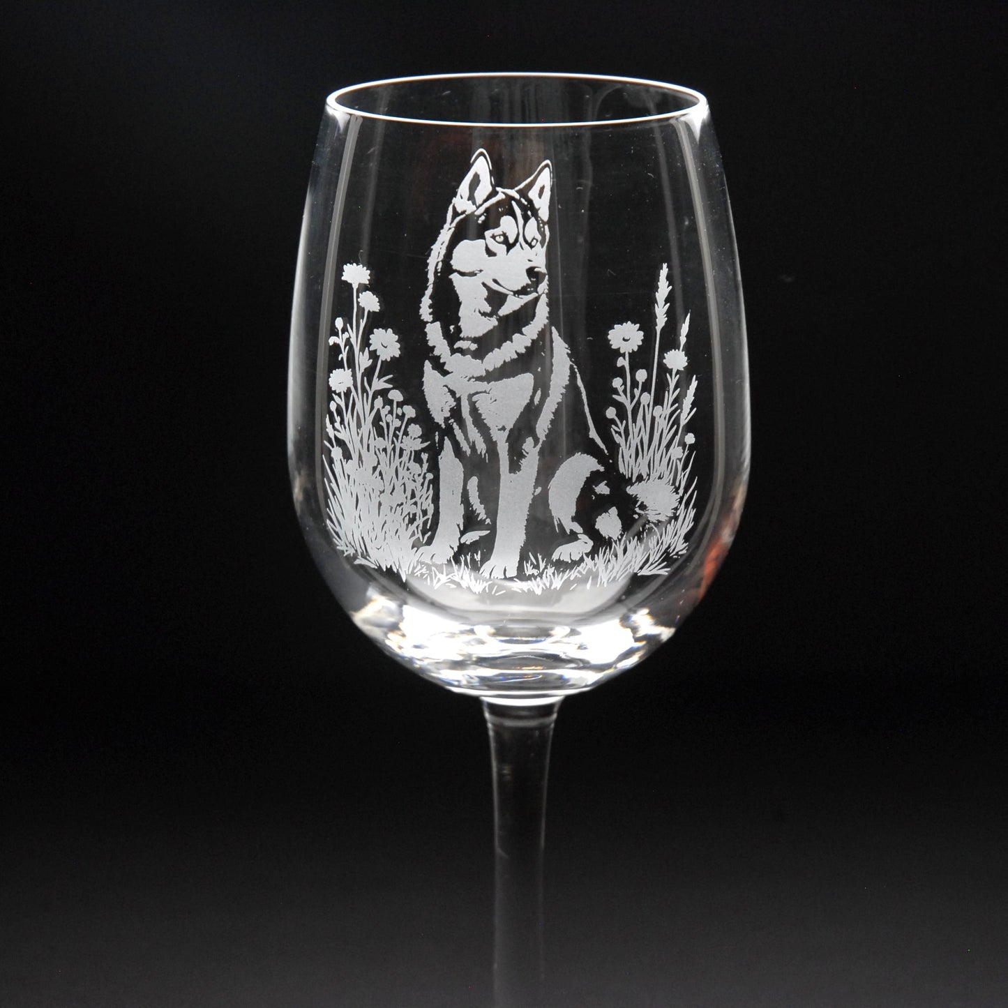 Siberian Husky Dog Crystal Wine Glass - Hand Etched/Engraved Gift