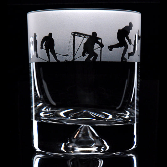 Ice Hockey Whiskey Tumbler Glass - Hand Etched/Engraved Gift