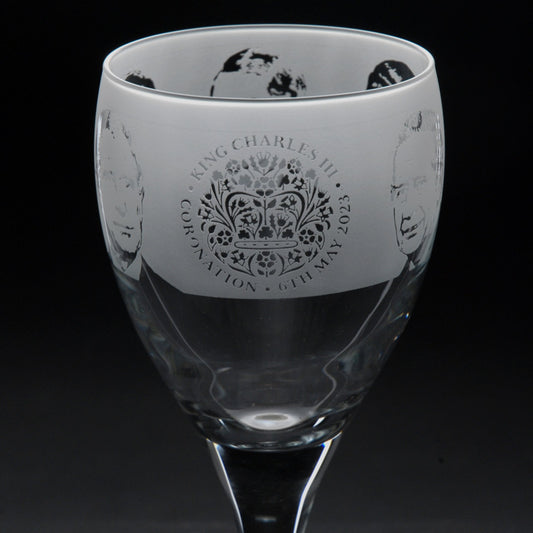 King Charles III Coronation Crystal Wine Glass - Hand Etched/Engraved Gift
