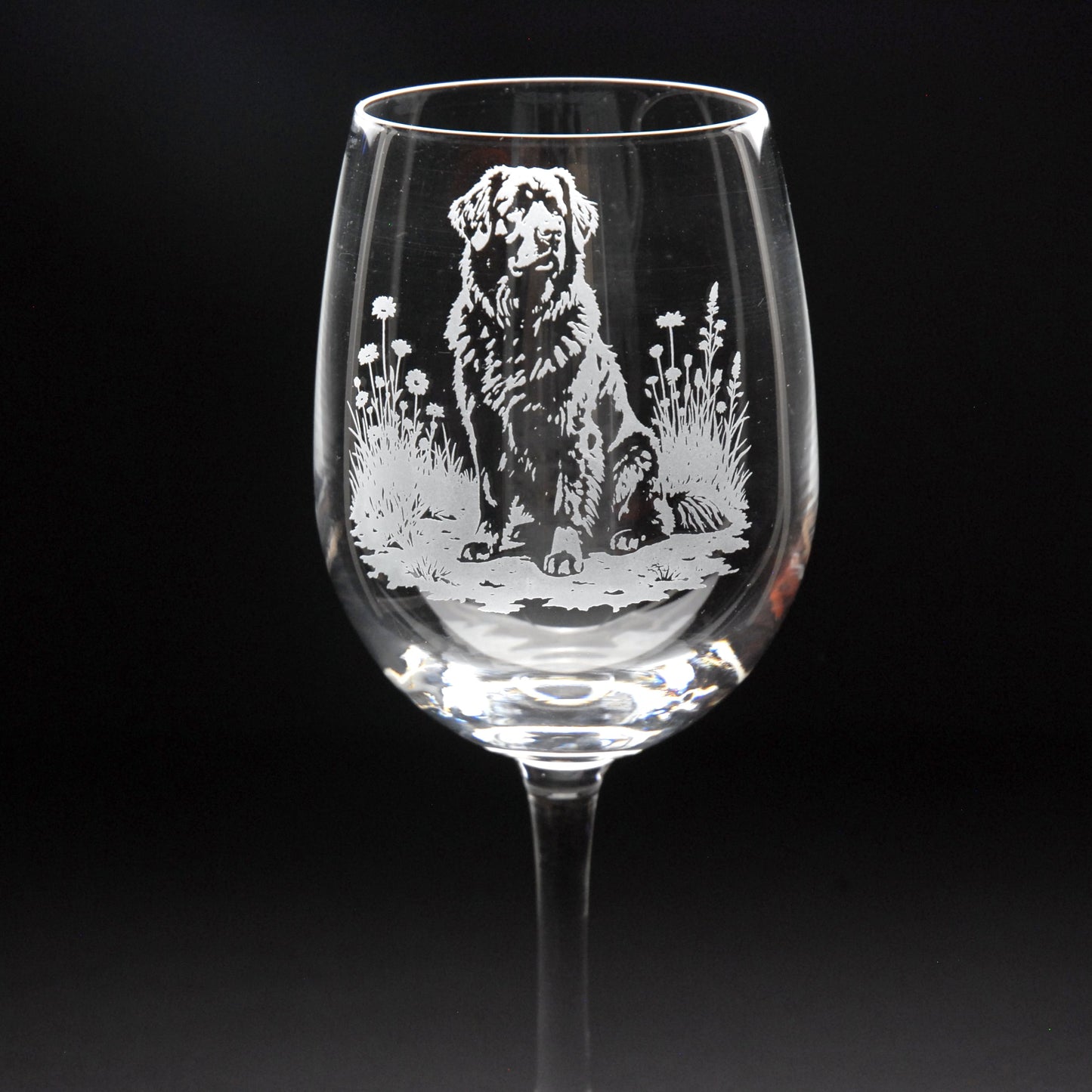 Newfoundland Dog Crystal Wine Glass - Hand Etched/Engraved Gift
