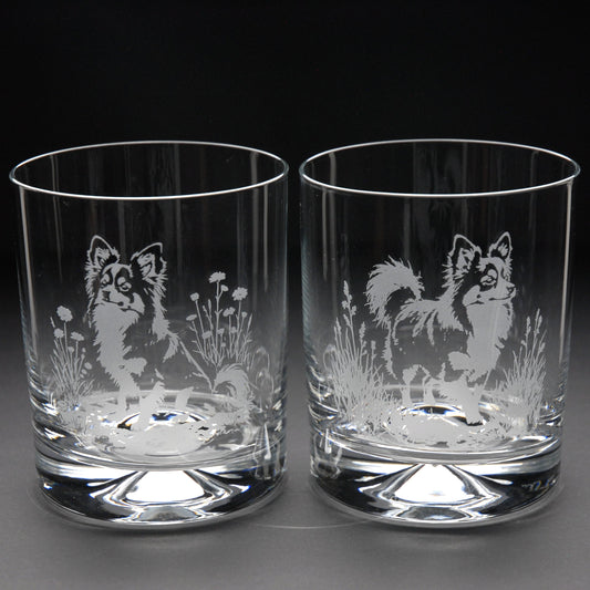Papillon Dog Whiskey Tumbler Glass - Hand Etched/Engraved Gift
