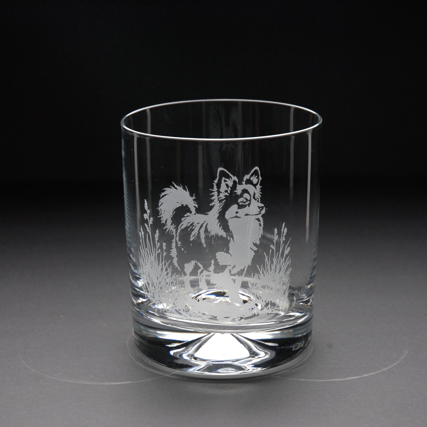 Papillon Dog Whiskey Tumbler Glass - Hand Etched/Engraved Gift