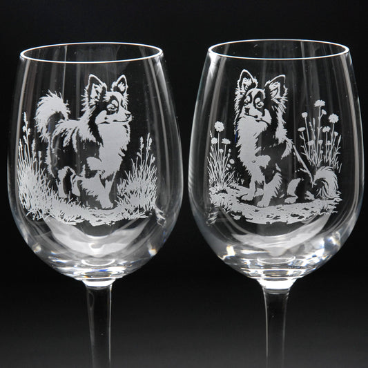 Papillon Dog Crystal Wine Glass - Hand Etched/Engraved Gift