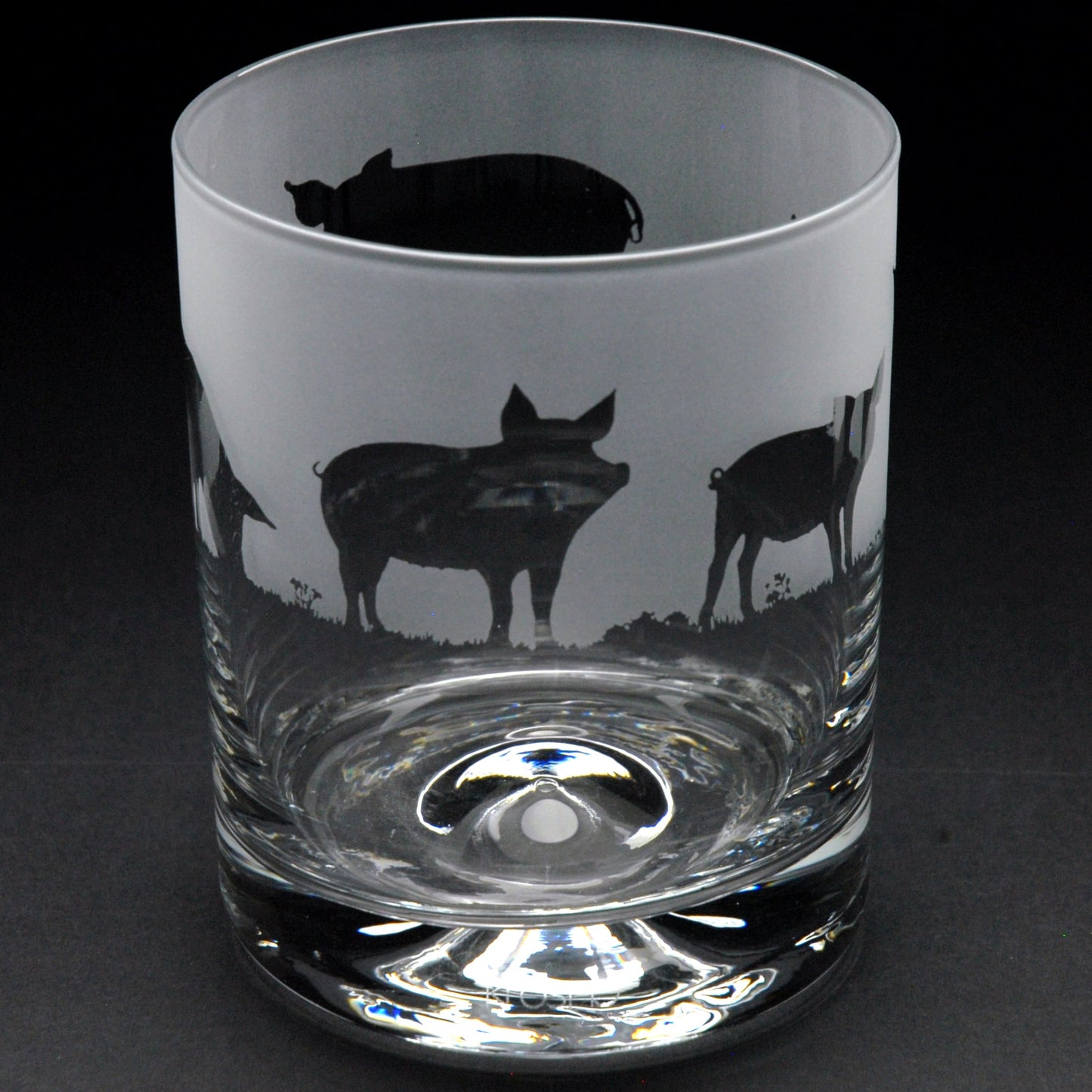 Pig Whiskey Tumbler Glass - Hand Etched/Engraved Gift