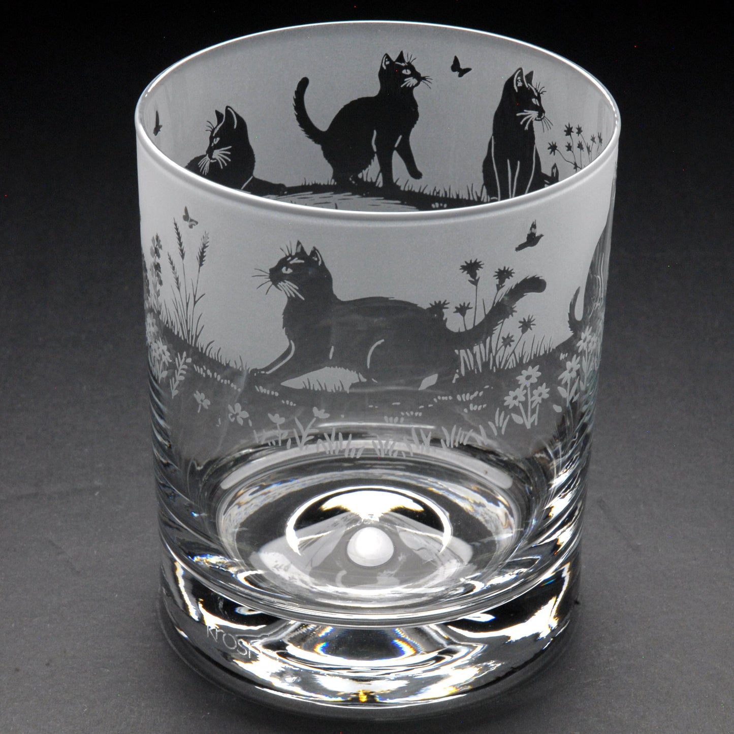 Meadow Cats Whiskey Tumbler Glass - Hand Etched/Engraved Gift