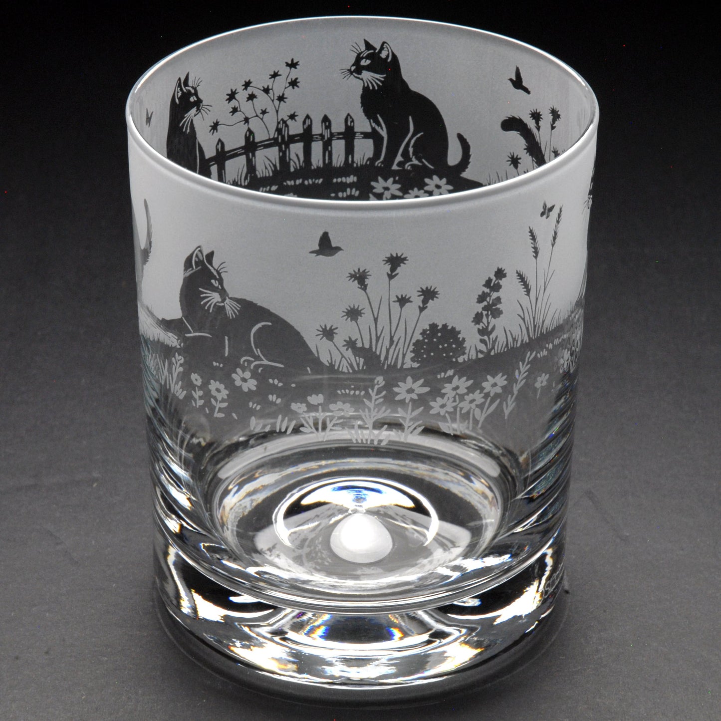 Meadow Cats Whiskey Tumbler Glass - Hand Etched/Engraved Gift