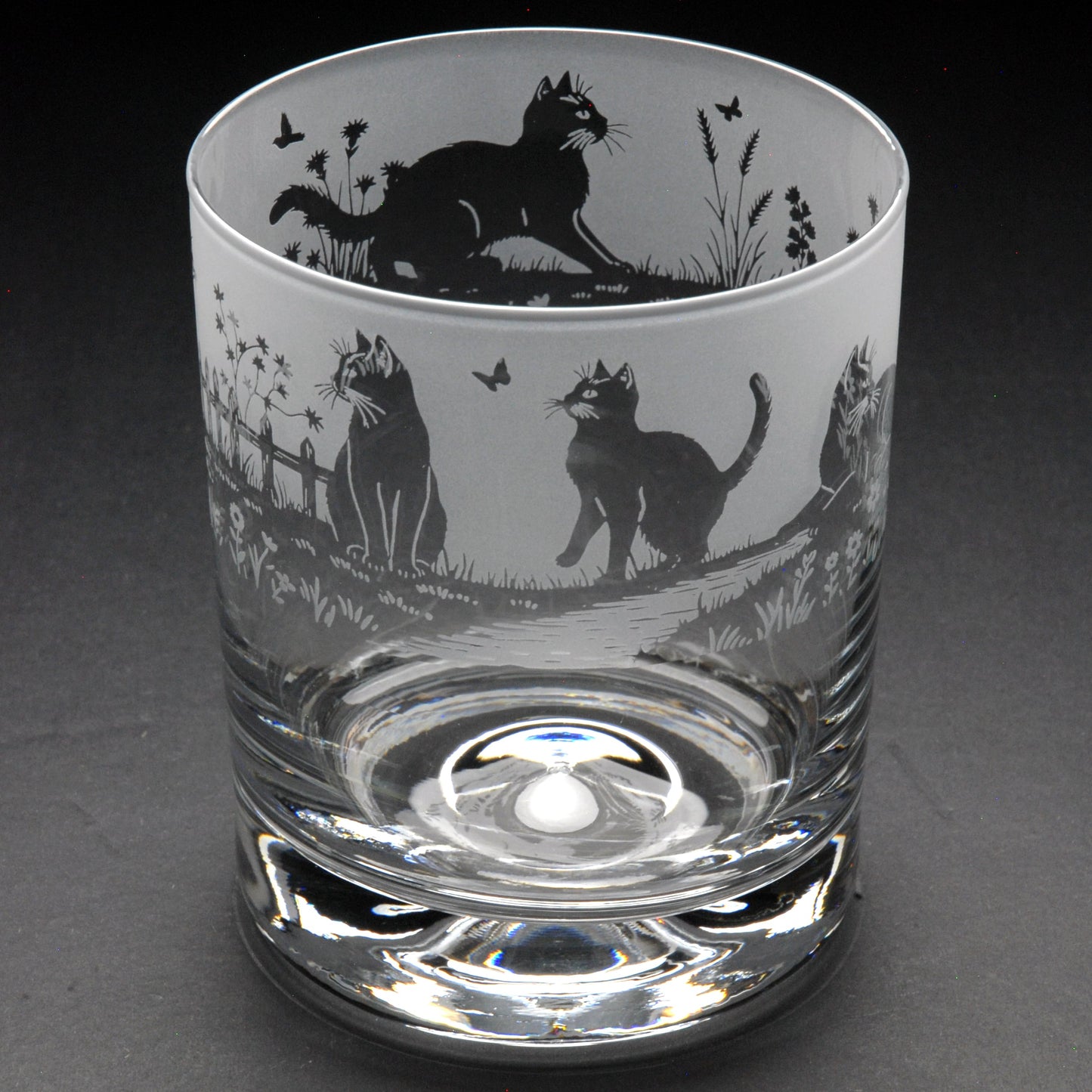 Meadow Cats Whiskey Tumbler Glass - Hand Etched/Engraved Gift
