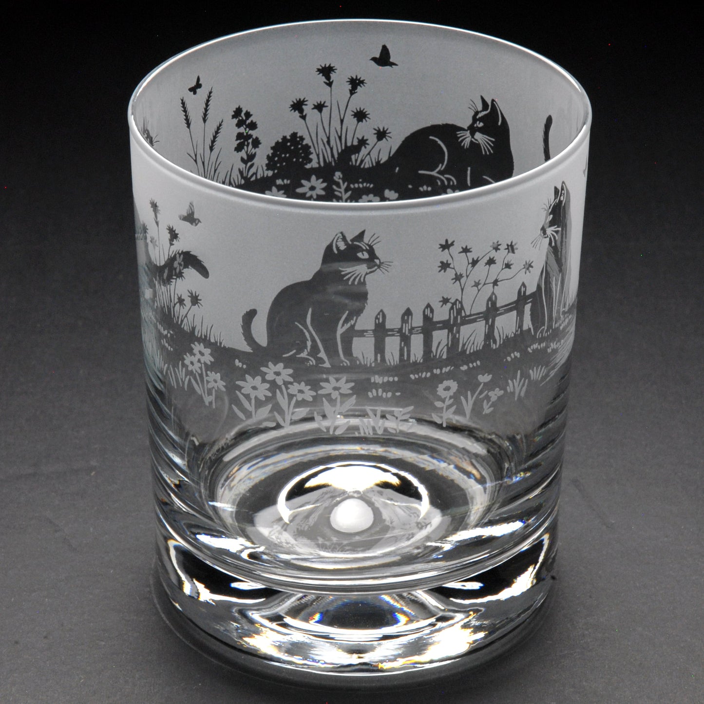Meadow Cats Whiskey Tumbler Glass - Hand Etched/Engraved Gift