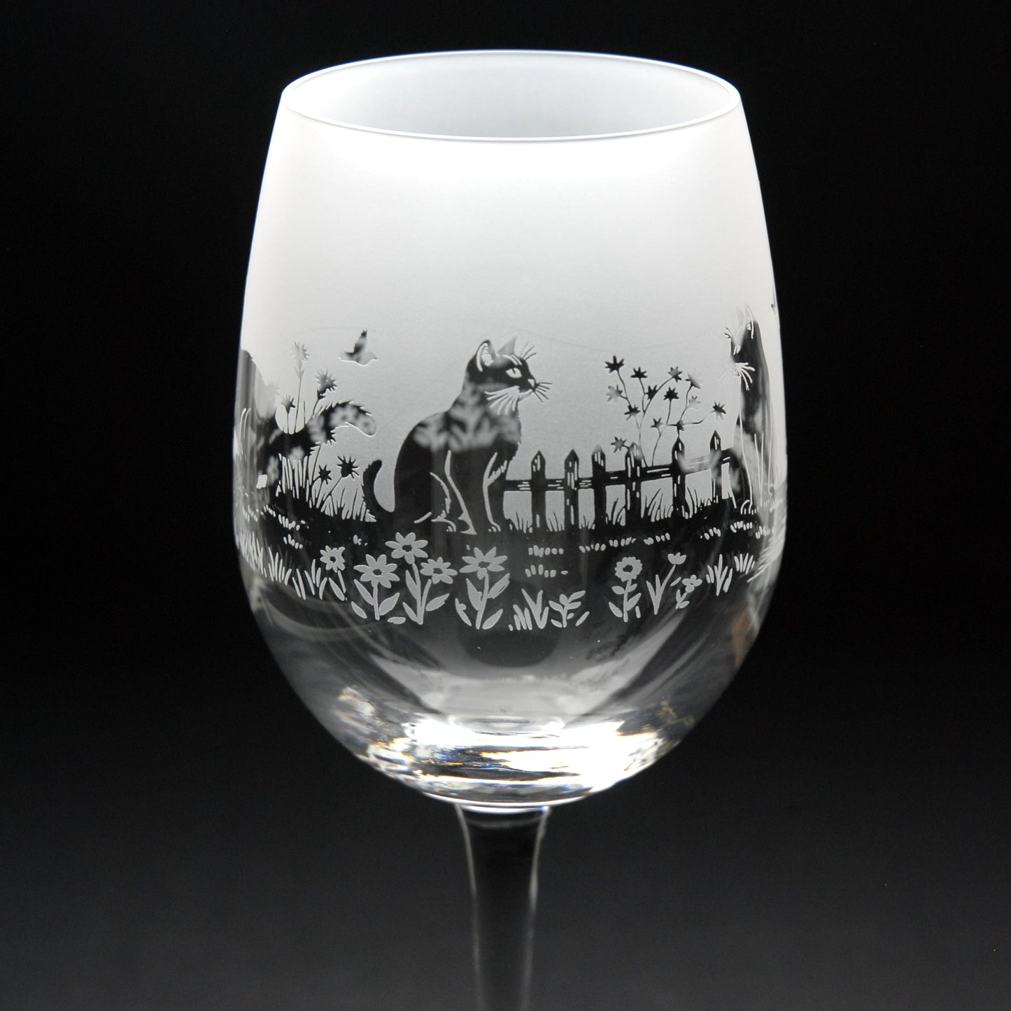 Meadow Cats Crystal Wine Glass - Hand Etched/Engraved Gift
