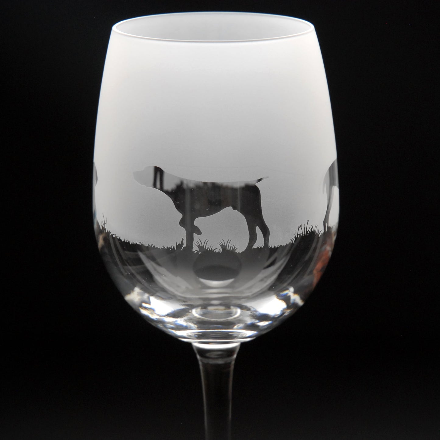 Pointer Dog Crystal Wine Glass - Hand Etched/Engraved Gift