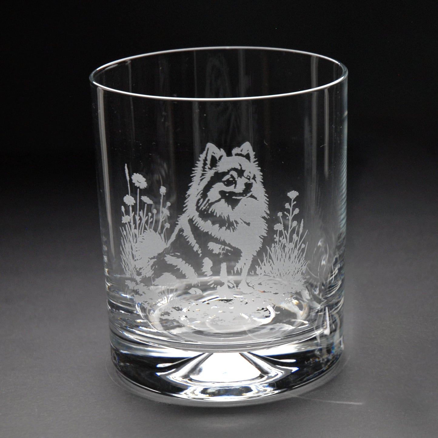 Pomeranian Dog Whiskey Tumbler Glass - Hand Etched/Engraved Gift