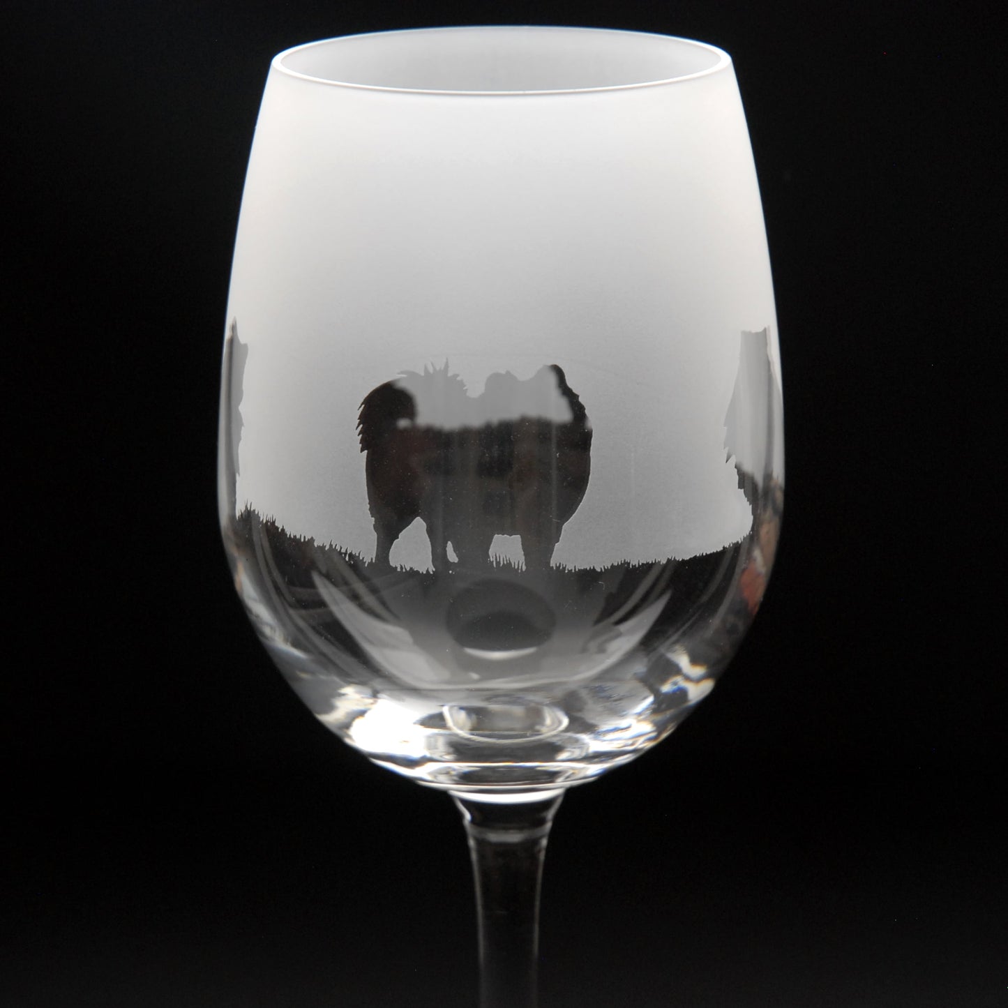 Pomeranian Dog Crystal Wine Glass - Hand Etched/Engraved Gift