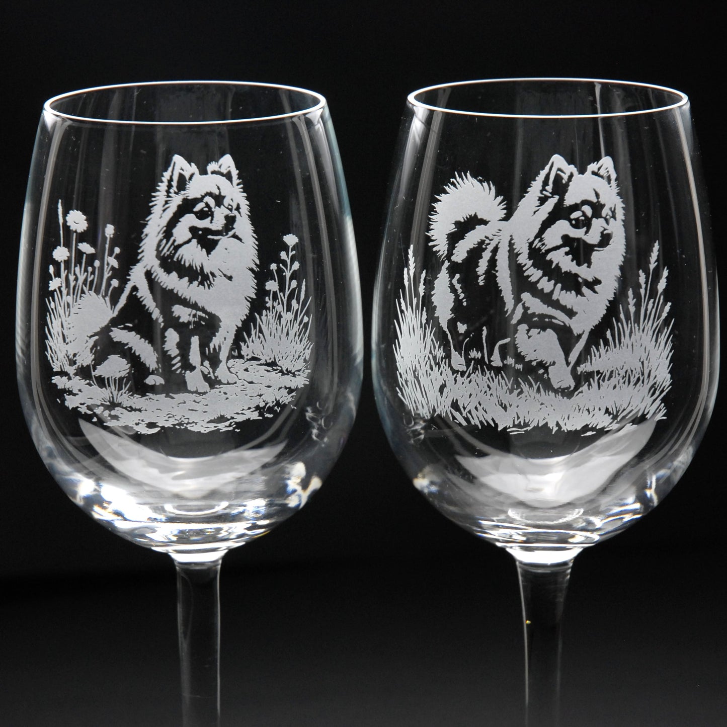 Pomeranian Dog Crystal Wine Glass - Hand Etched/Engraved Gift