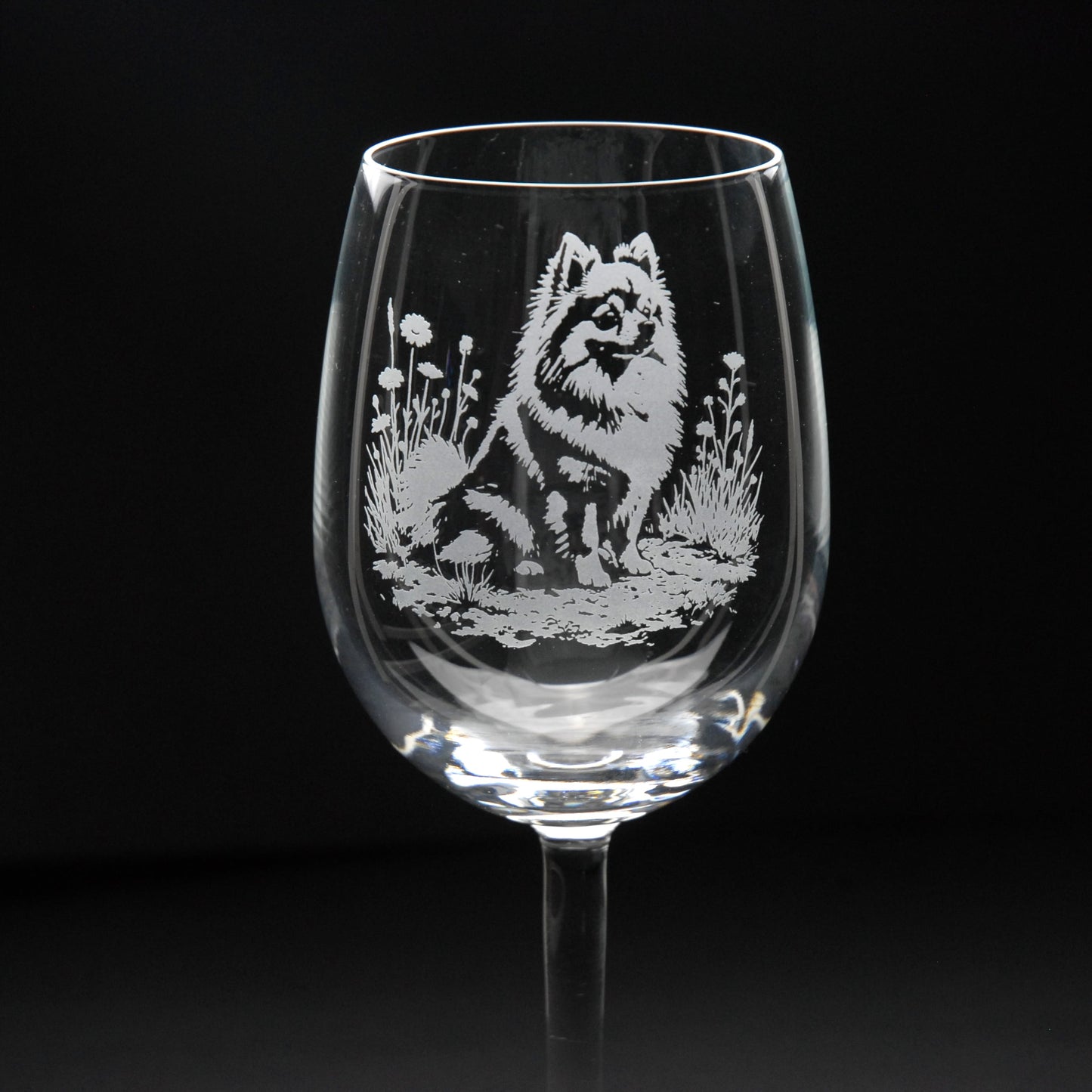 Pomeranian Dog Crystal Wine Glass - Hand Etched/Engraved Gift