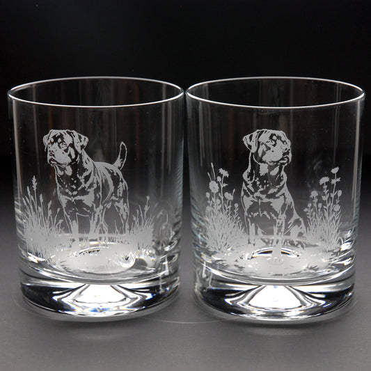 Rottweiler Dog Whiskey Tumbler Glass - Hand Etched/Engraved Gift