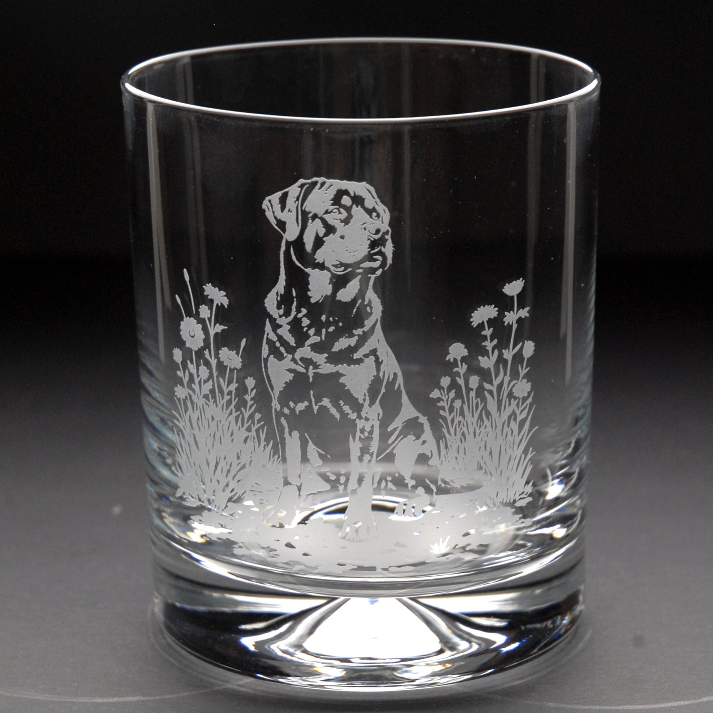 Rottweiler Dog Whiskey Tumbler Glass - Hand Etched/Engraved Gift