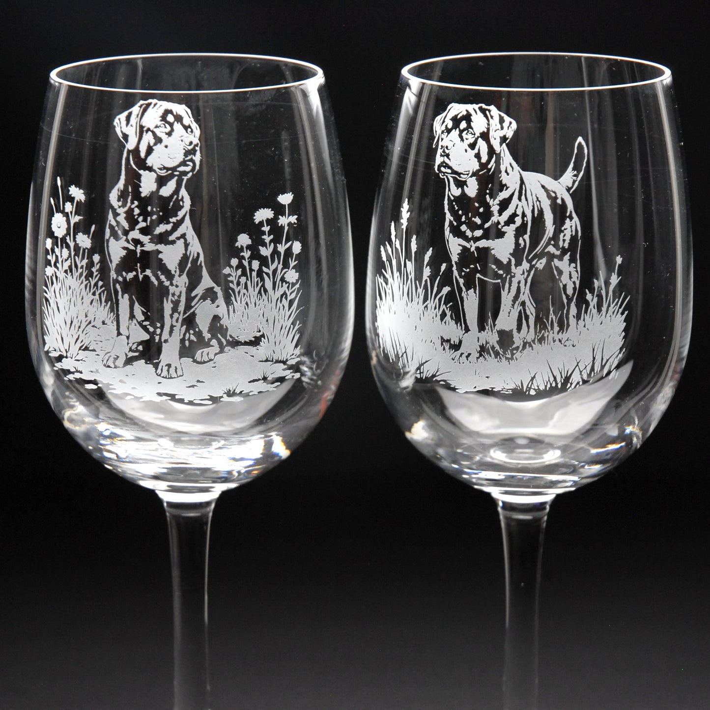 Rottweiler Dog Crystal Wine Glass - Hand Etched/Engraved Gift