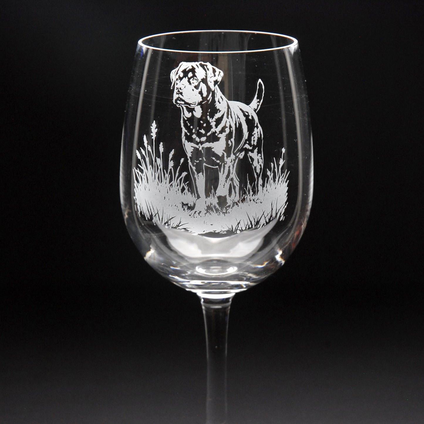 Rottweiler Dog Crystal Wine Glass - Hand Etched/Engraved Gift