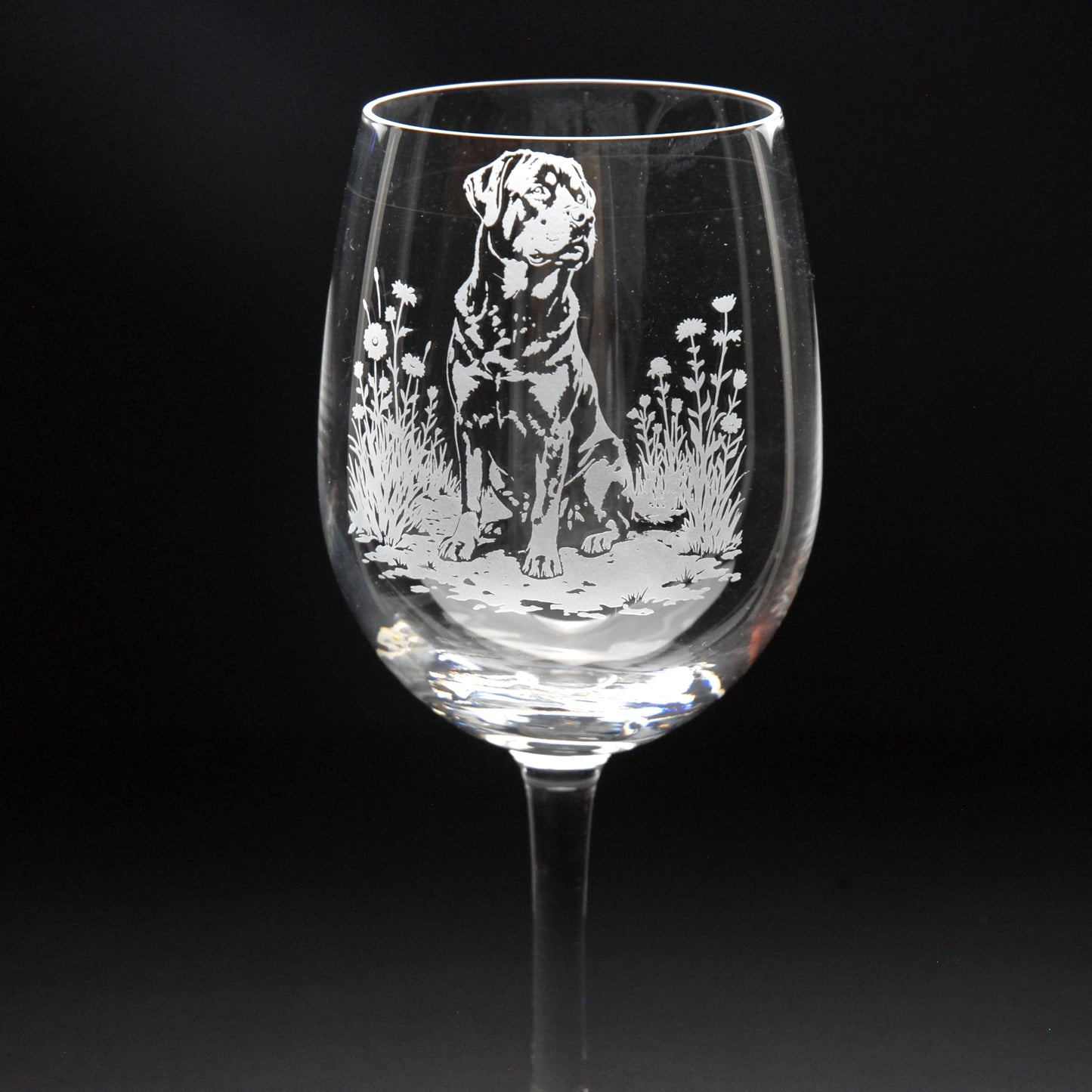 Rottweiler Dog Crystal Wine Glass - Hand Etched/Engraved Gift