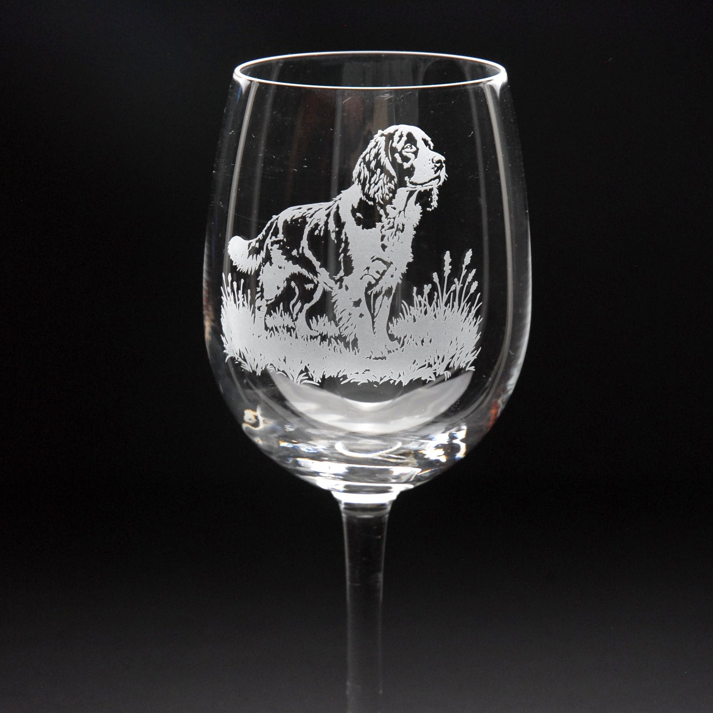 Springer Spaniel Dog Crystal Wine Glass - Hand Etched/Engraved Gift