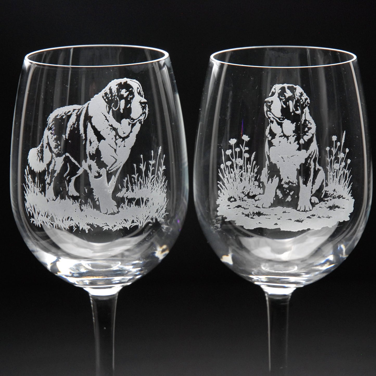 St. Bernard Dog Crystal Wine Glass - Hand Etched/Engraved Gift