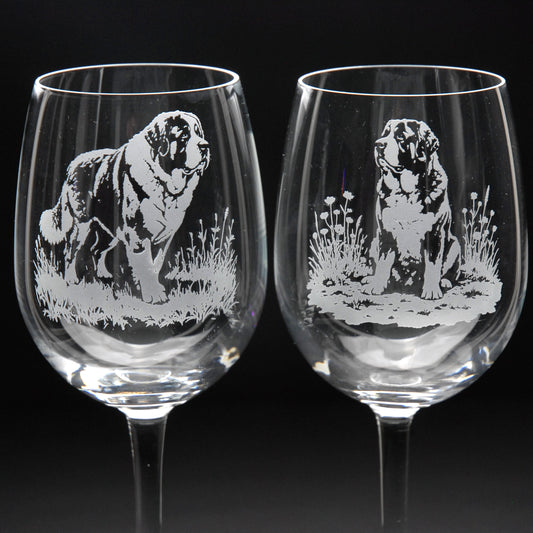 St. Bernard Dog Crystal Wine Glass - Hand Etched/Engraved Gift