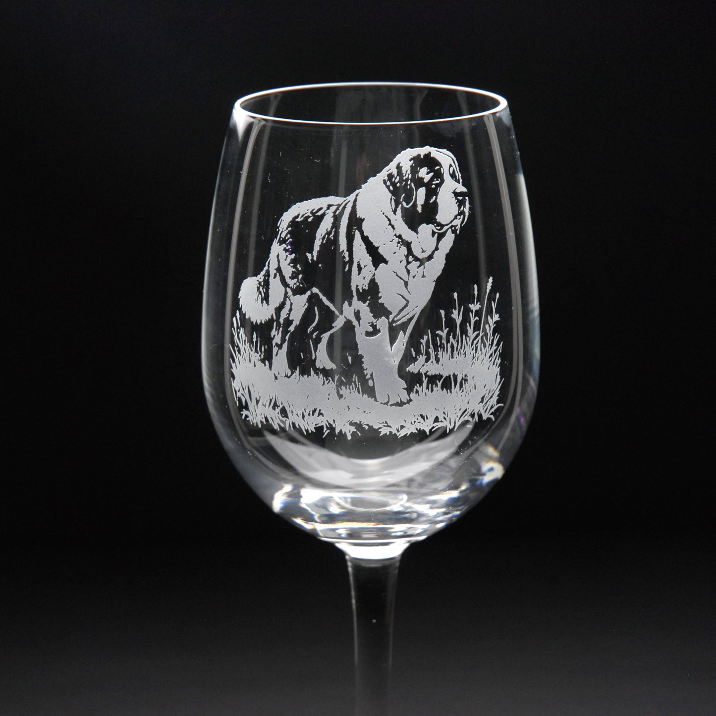 St. Bernard Dog Crystal Wine Glass - Hand Etched/Engraved Gift