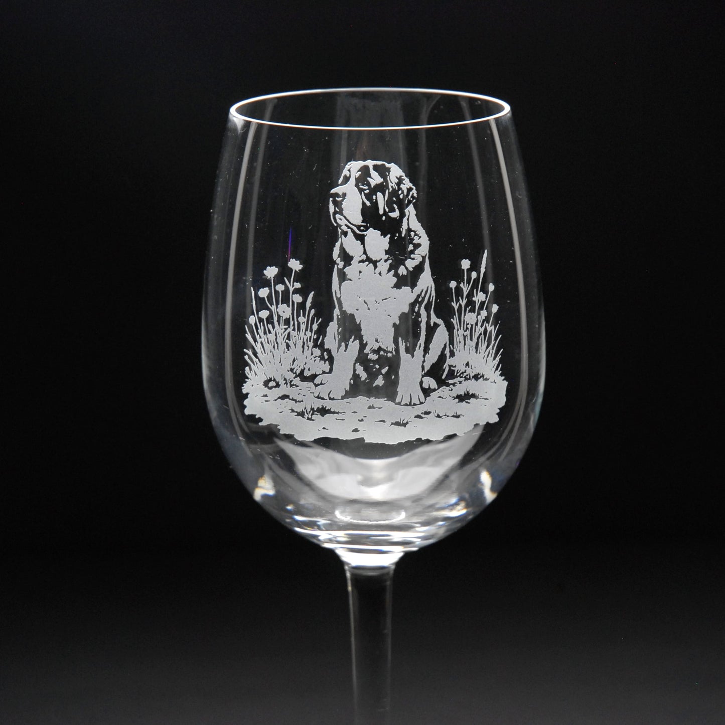St. Bernard Dog Crystal Wine Glass - Hand Etched/Engraved Gift
