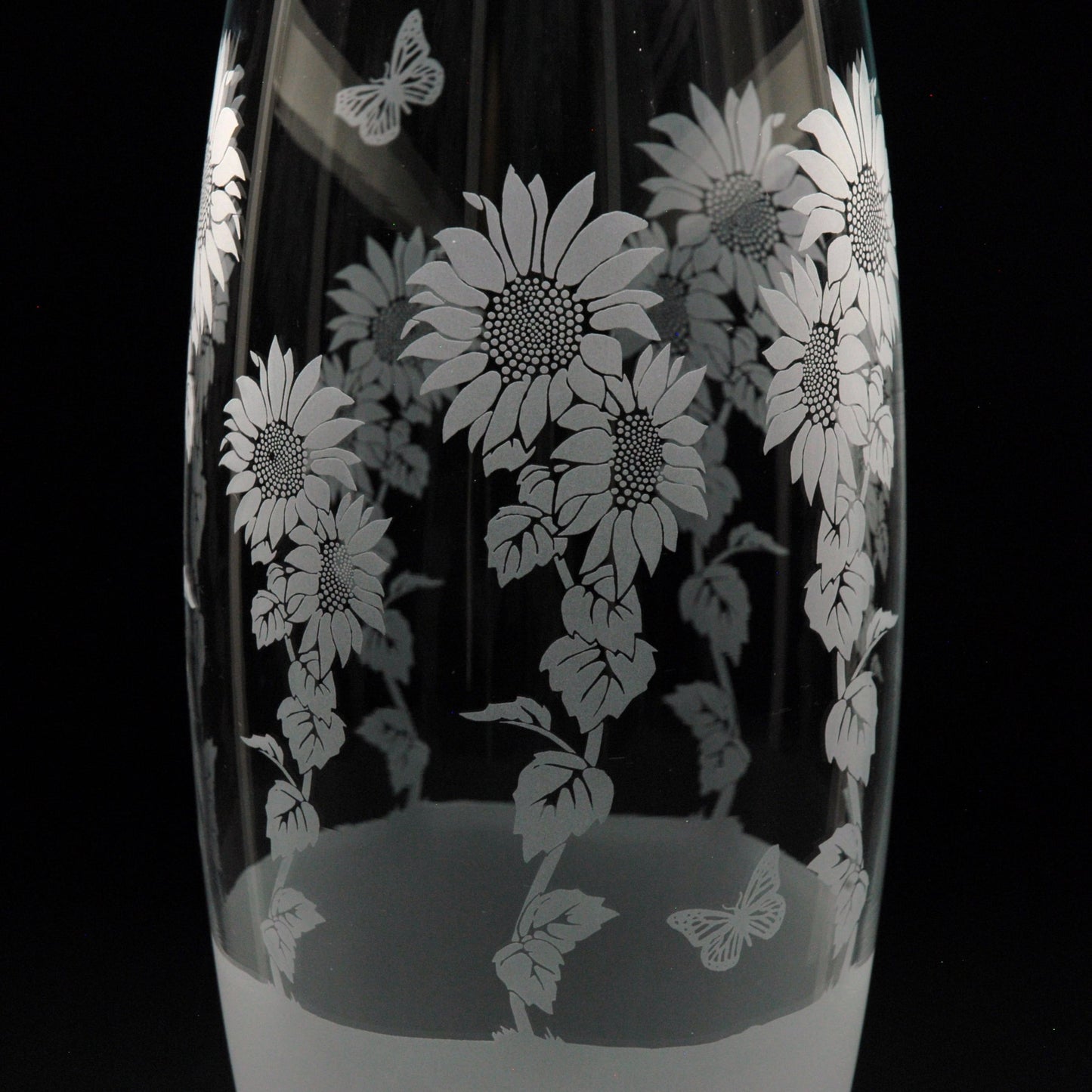 Sunflower Glass Botanica Vase - 26cm - Hand Etched/Engraved Gift