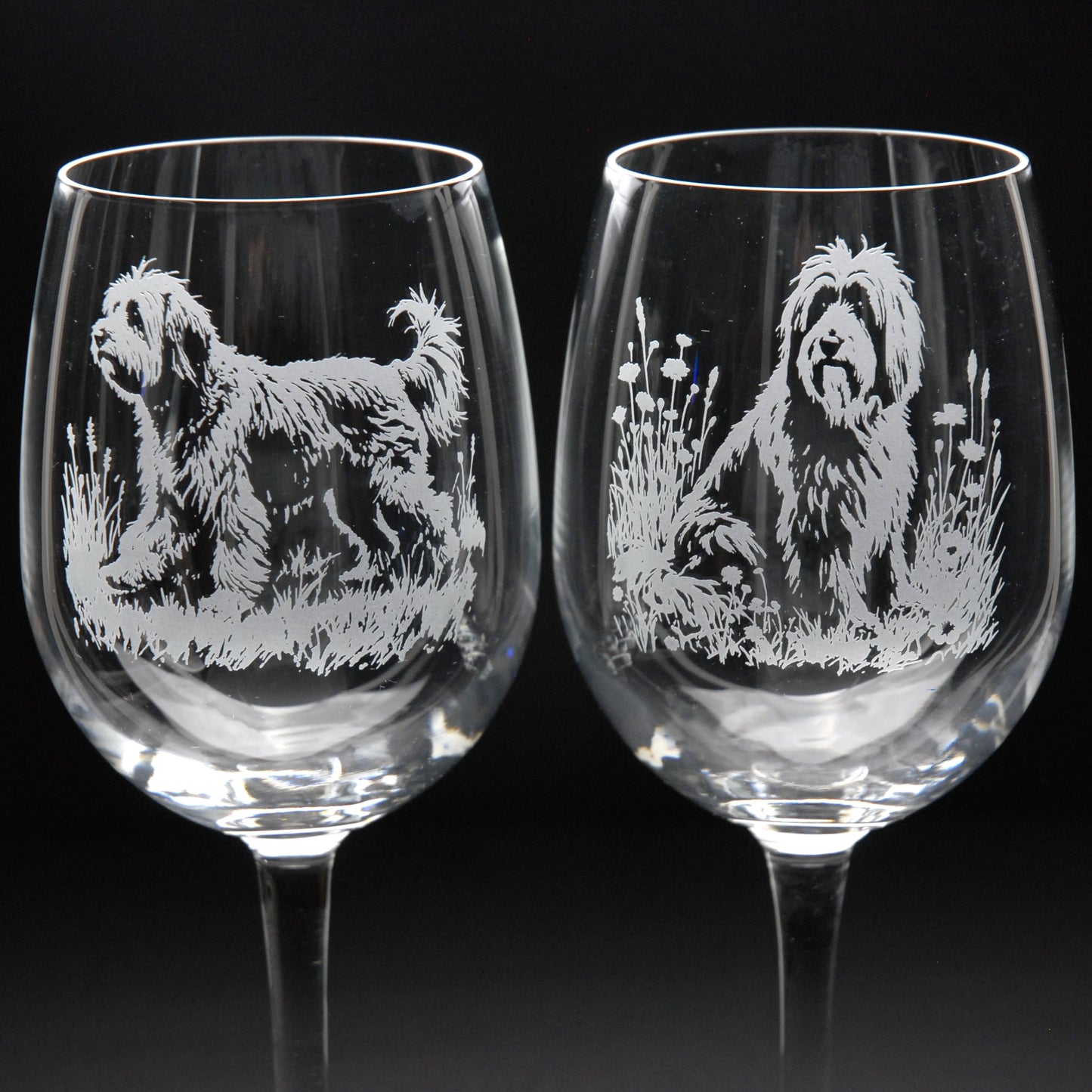 Tibetan Terrier Dog Crystal Wine Glass - Hand Etched/Engraved Gift